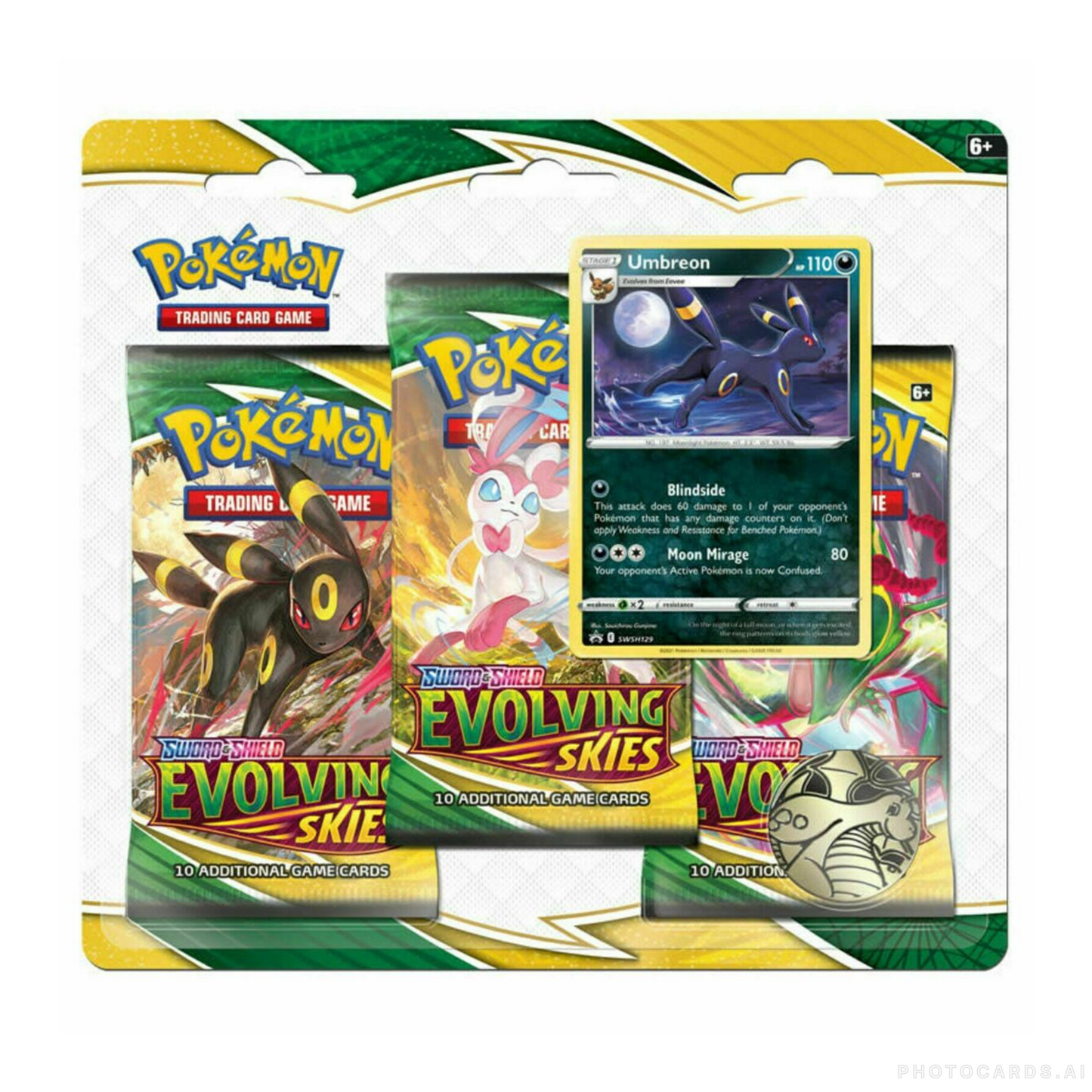 Pokemon TCG Sword & Shield Evolving Skies 3 Pack Blister + Umbreon Promo Card